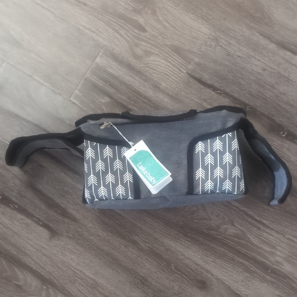 Leke Baby Stroller Organizer Gray and Black Tote Bag with Arrow Design